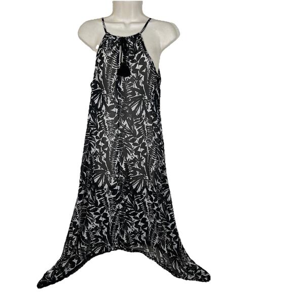 Old Navy Womens Sz M polyester sheer chiffon dress tassels pompoms asymetric hem - Picture 1 of 9